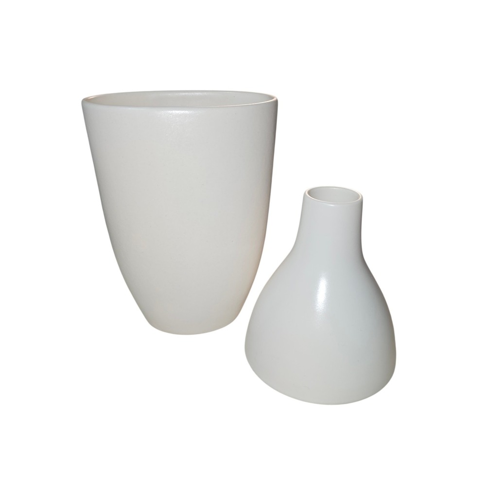 SCANDINAVIAN MINIMALIST WHITE CERAMIC IKEA VASES #18431 #15660 Set Of 2 Vintage